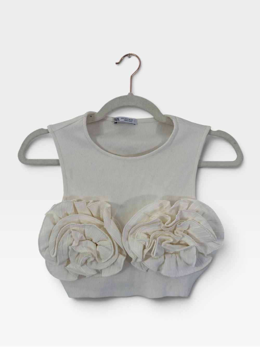 Zara Ivory Floral Appliqué Cropped Tank - Picture 3 of 8
